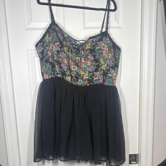 Cider Floral Lace-Up Dress with Black Skirt - Picture 1 of 1